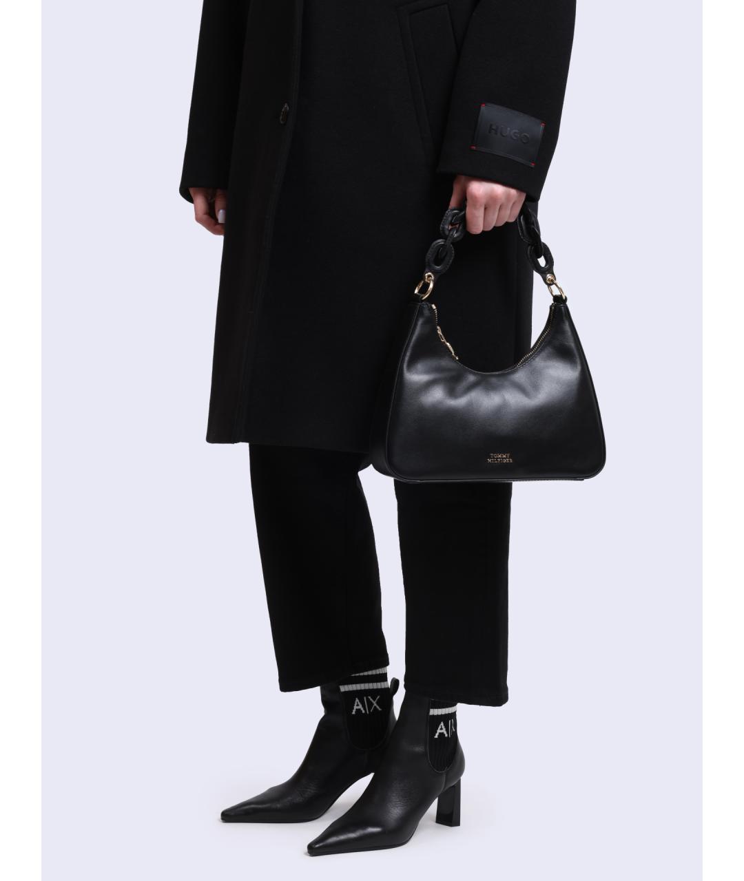 TOMMY HILFIGER Черная кожаная сумка через плечо, фото 2