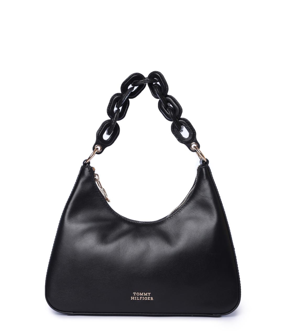 TOMMY HILFIGER Черная кожаная сумка через плечо, фото 1