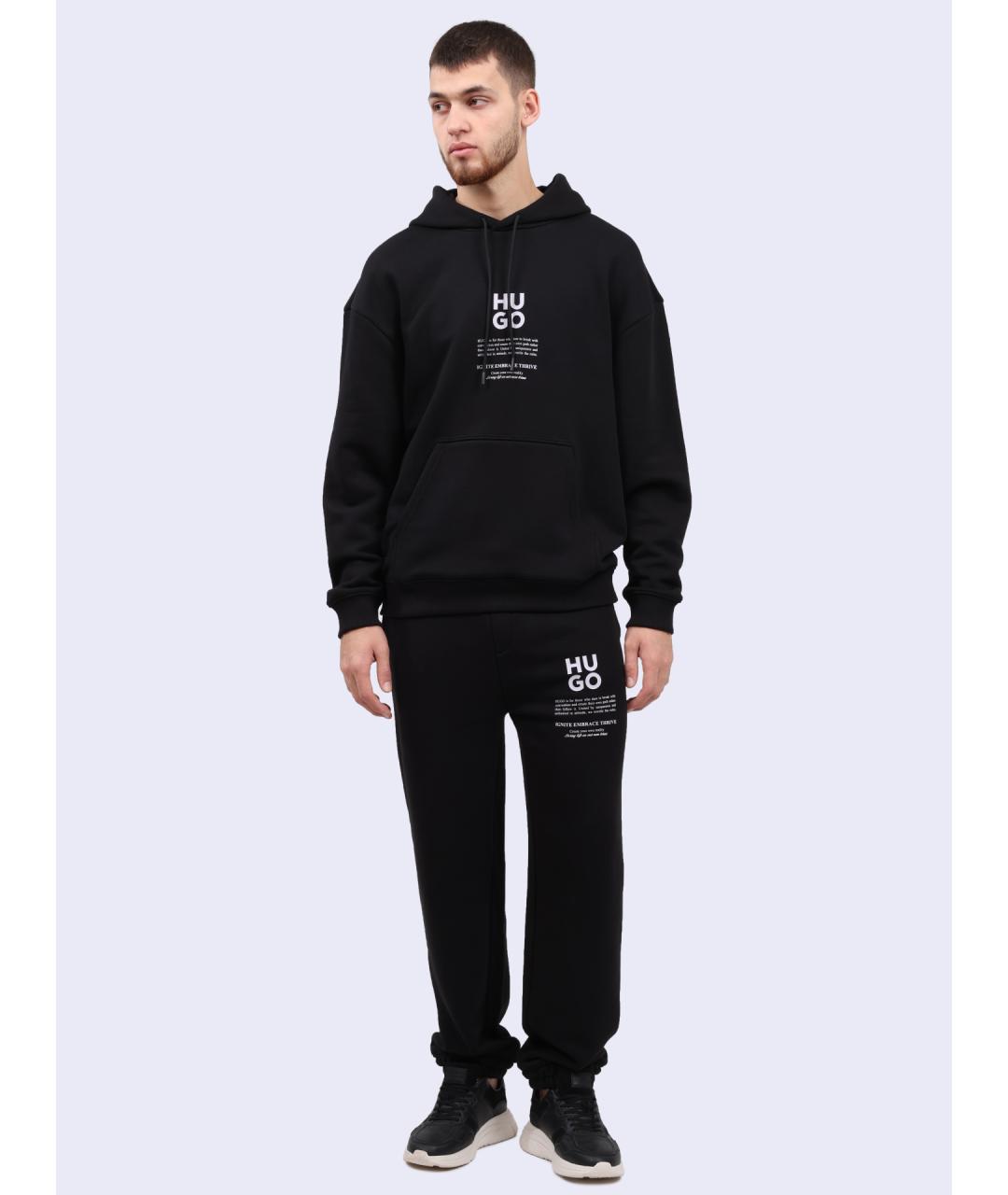 HUGO Черные хлопковые повседневные брюки, фото 2