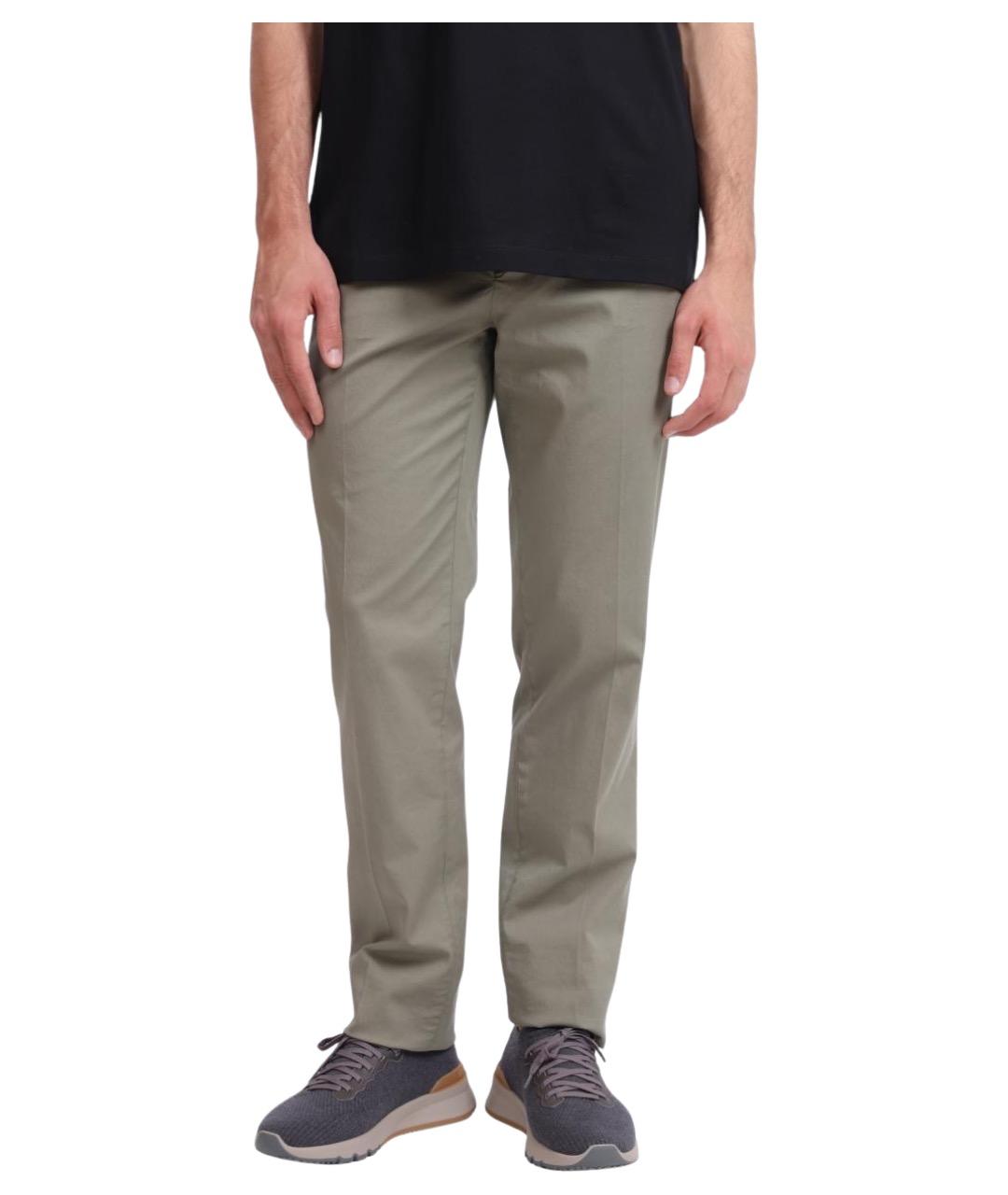 BRUNELLO CUCINELLI Зеленые хлопковые повседневные брюки, фото 1