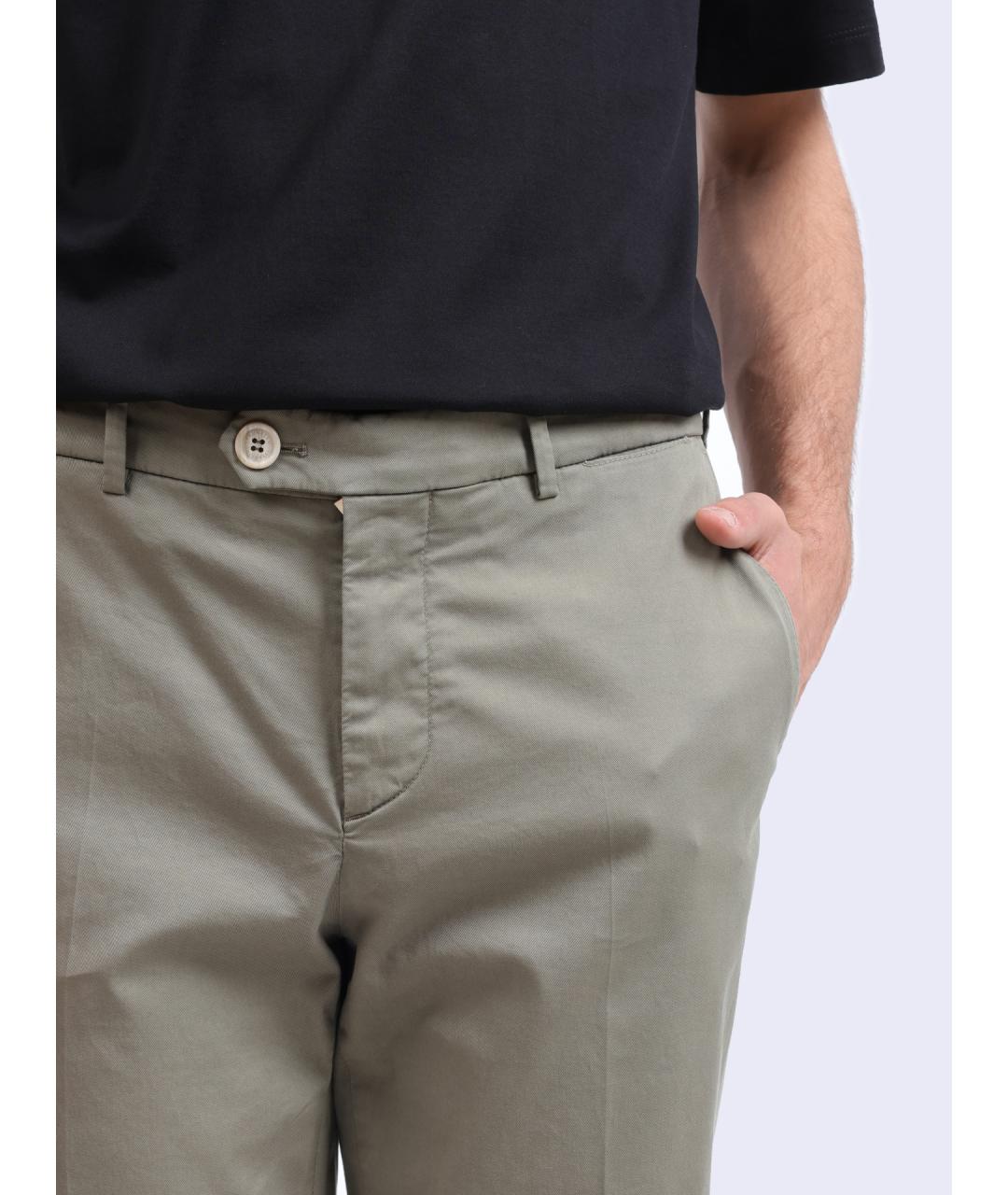 BRUNELLO CUCINELLI Зеленые хлопковые повседневные брюки, фото 4