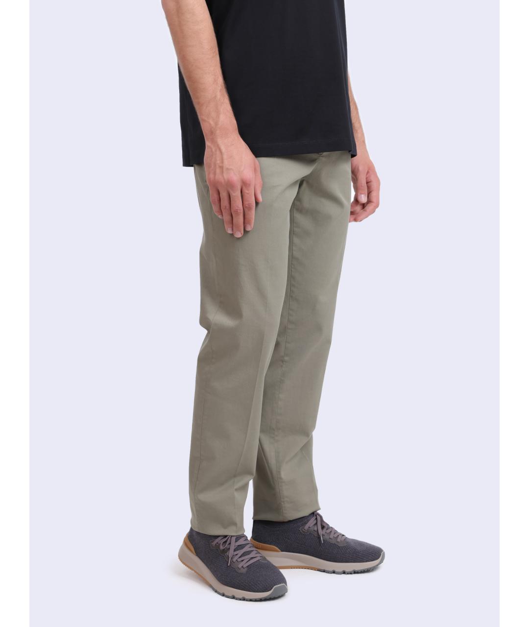 BRUNELLO CUCINELLI Зеленые хлопковые повседневные брюки, фото 3