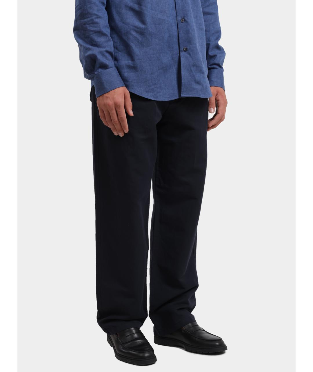 EMPORIO ARMANI Темно-синие льняные повседневные брюки, фото 3