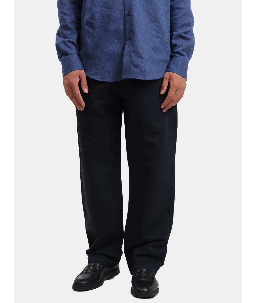 EMPORIO ARMANI Темно-синие льняные повседневные брюки, фото 6