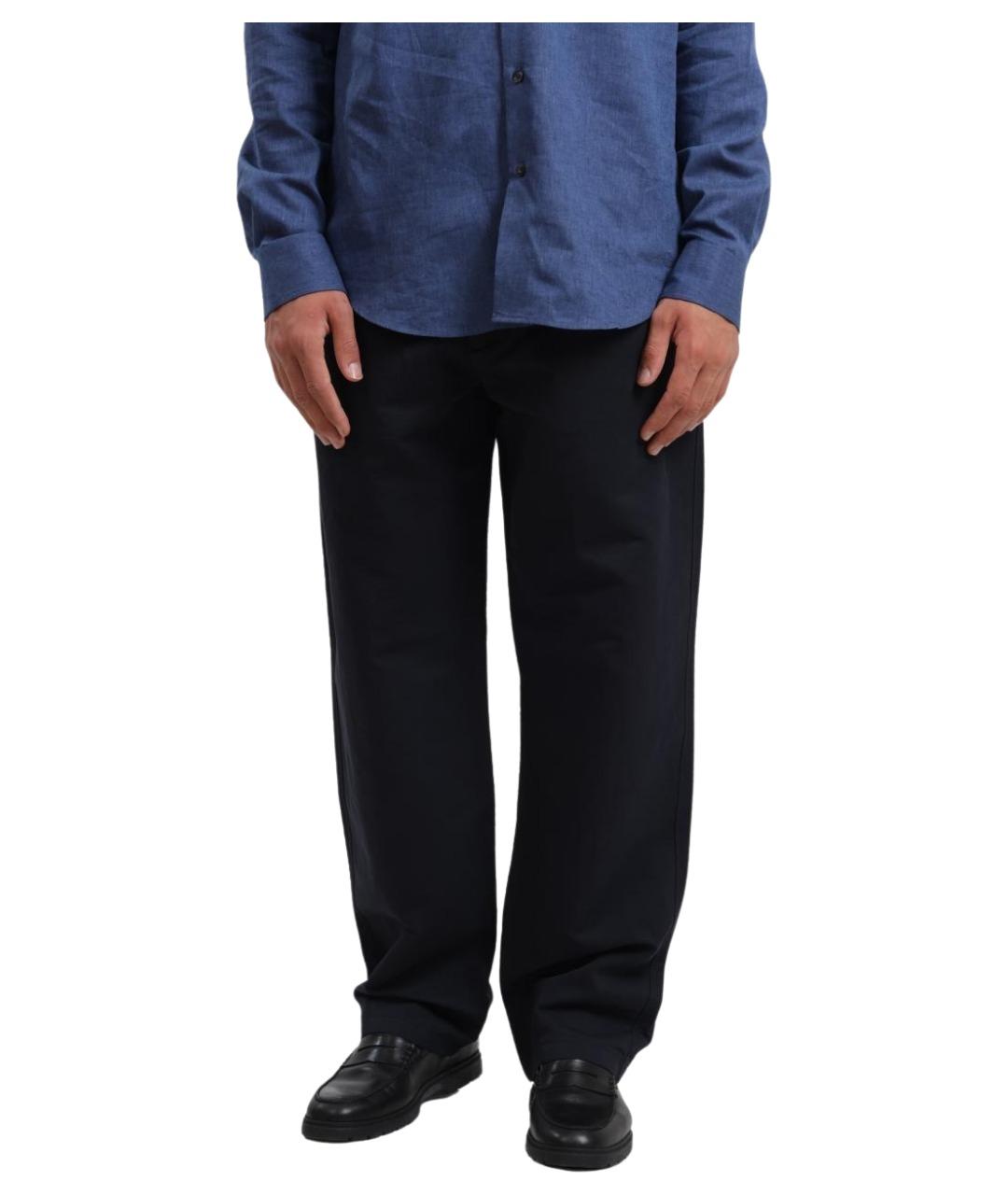 EMPORIO ARMANI Темно-синие льняные повседневные брюки, фото 1