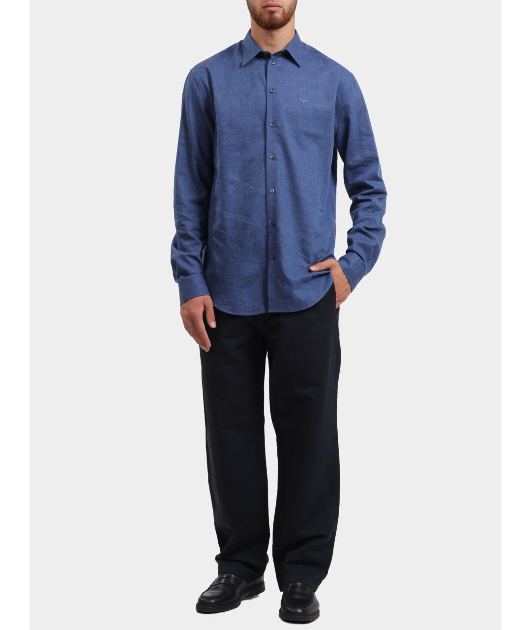 EMPORIO ARMANI Темно-синие льняные повседневные брюки, фото 2