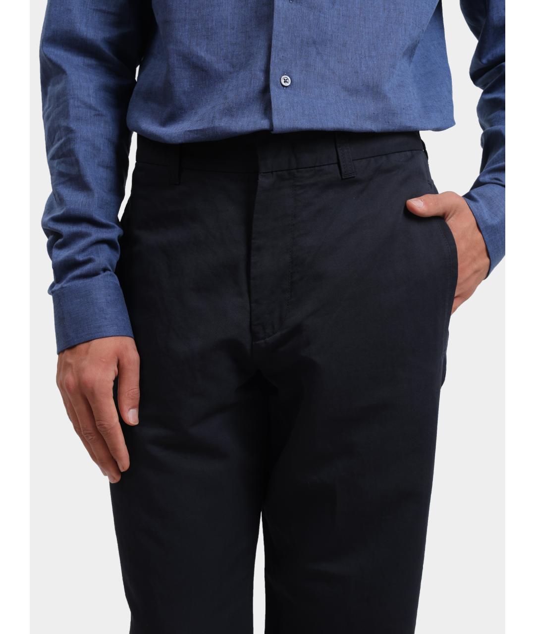 EMPORIO ARMANI Темно-синие льняные повседневные брюки, фото 4
