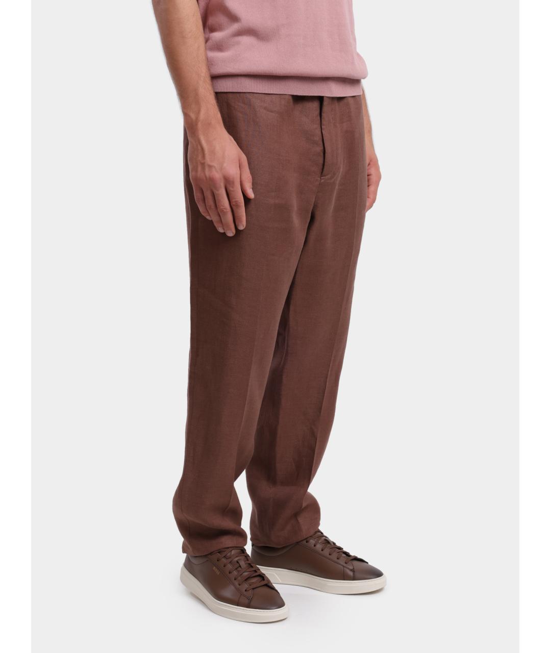 PESERICO Коричневые льняные повседневные брюки, фото 3