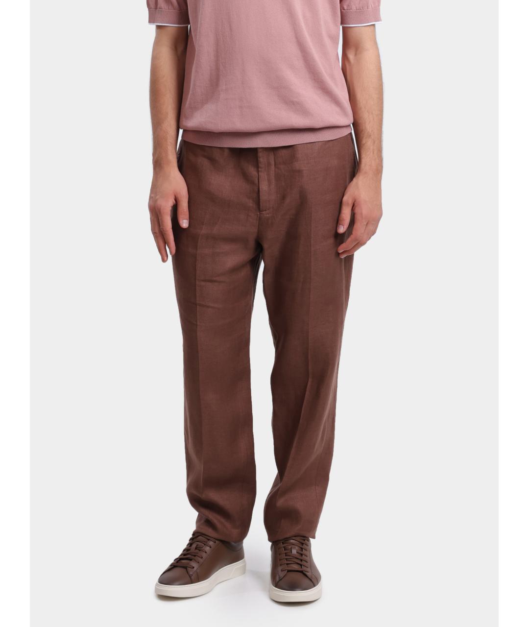 PESERICO Коричневые льняные повседневные брюки, фото 6