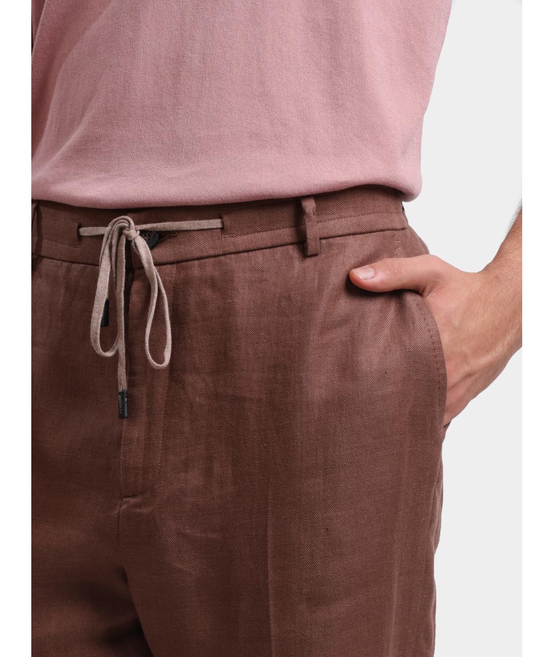 PESERICO Коричневые льняные повседневные брюки, фото 4