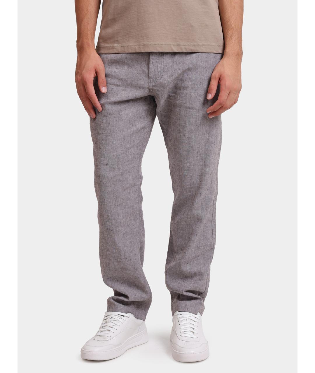 HUGO BOSS Серые льняные повседневные брюки, фото 6