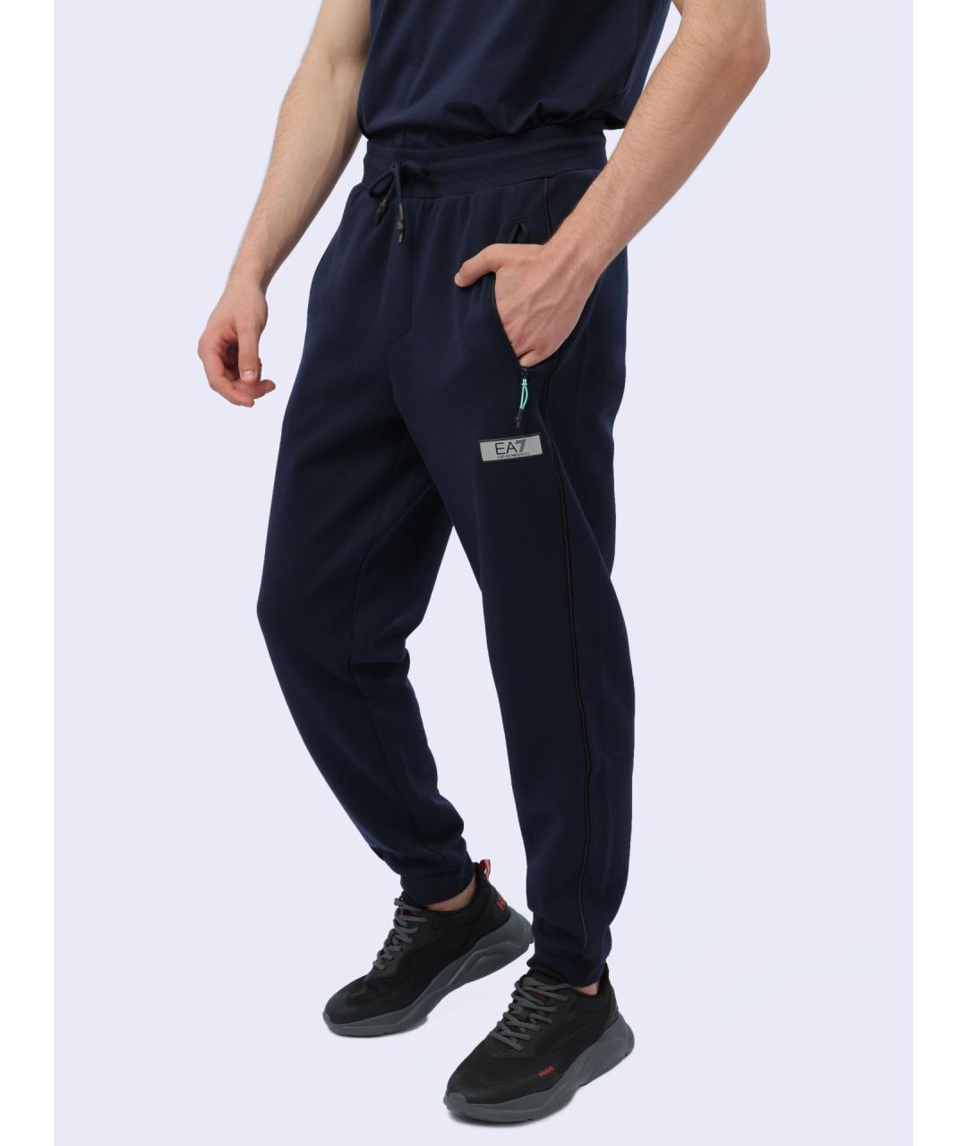 EA7 Синие хлопковые повседневные брюки, фото 3