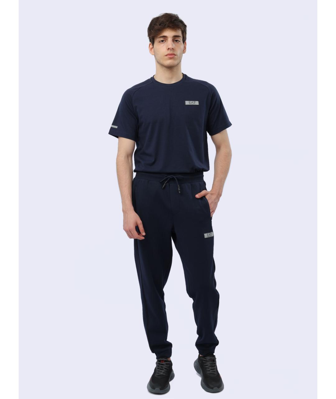 EA7 Синие хлопковые повседневные брюки, фото 2