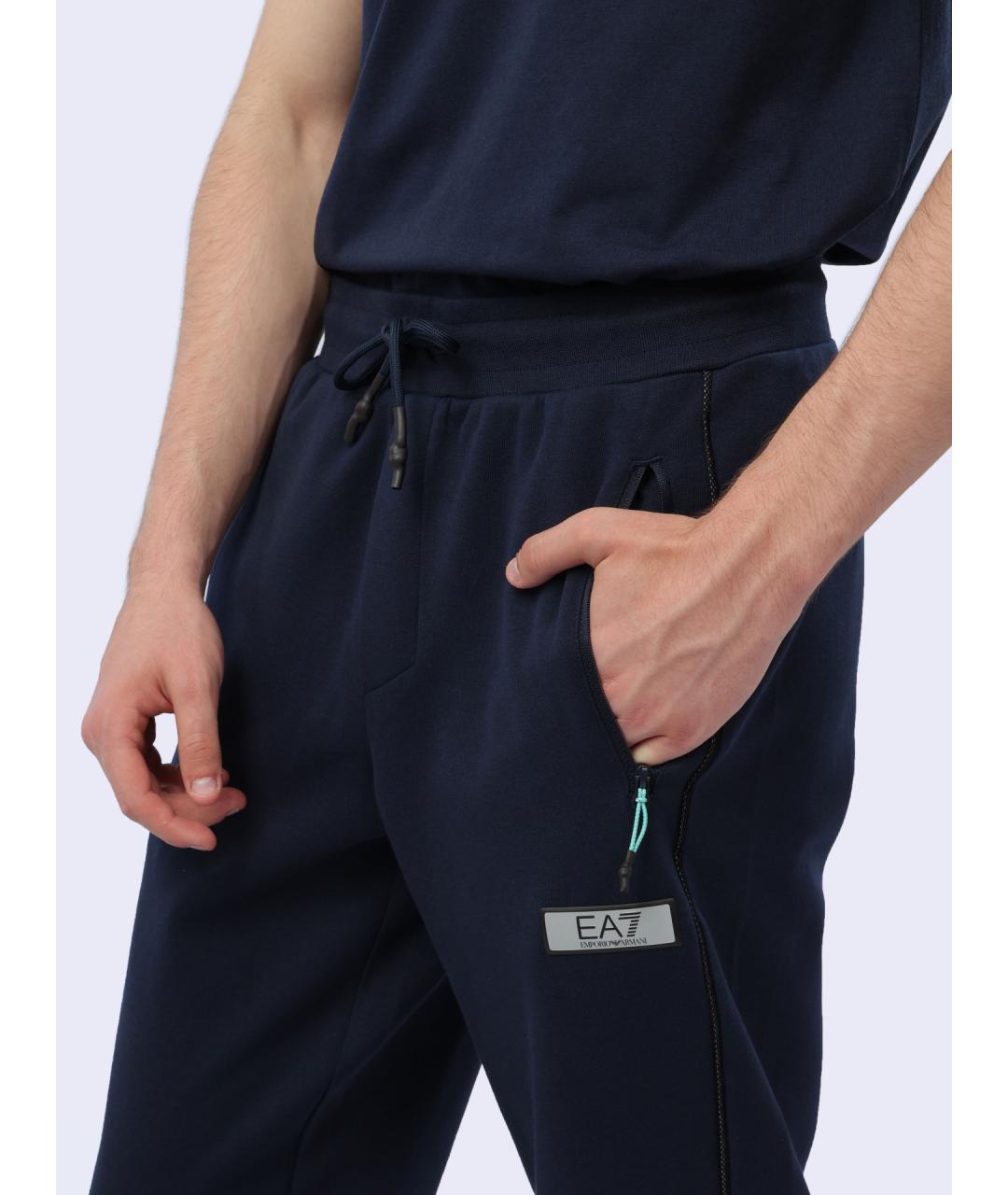 EA7 Синие хлопковые повседневные брюки, фото 4