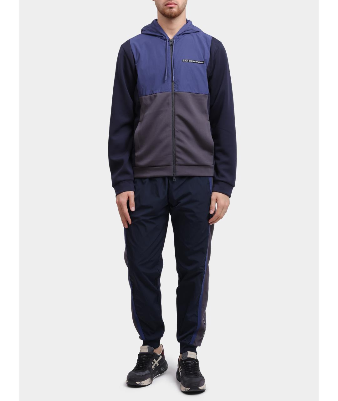 EA7 Синие полиамидовые повседневные брюки, фото 2