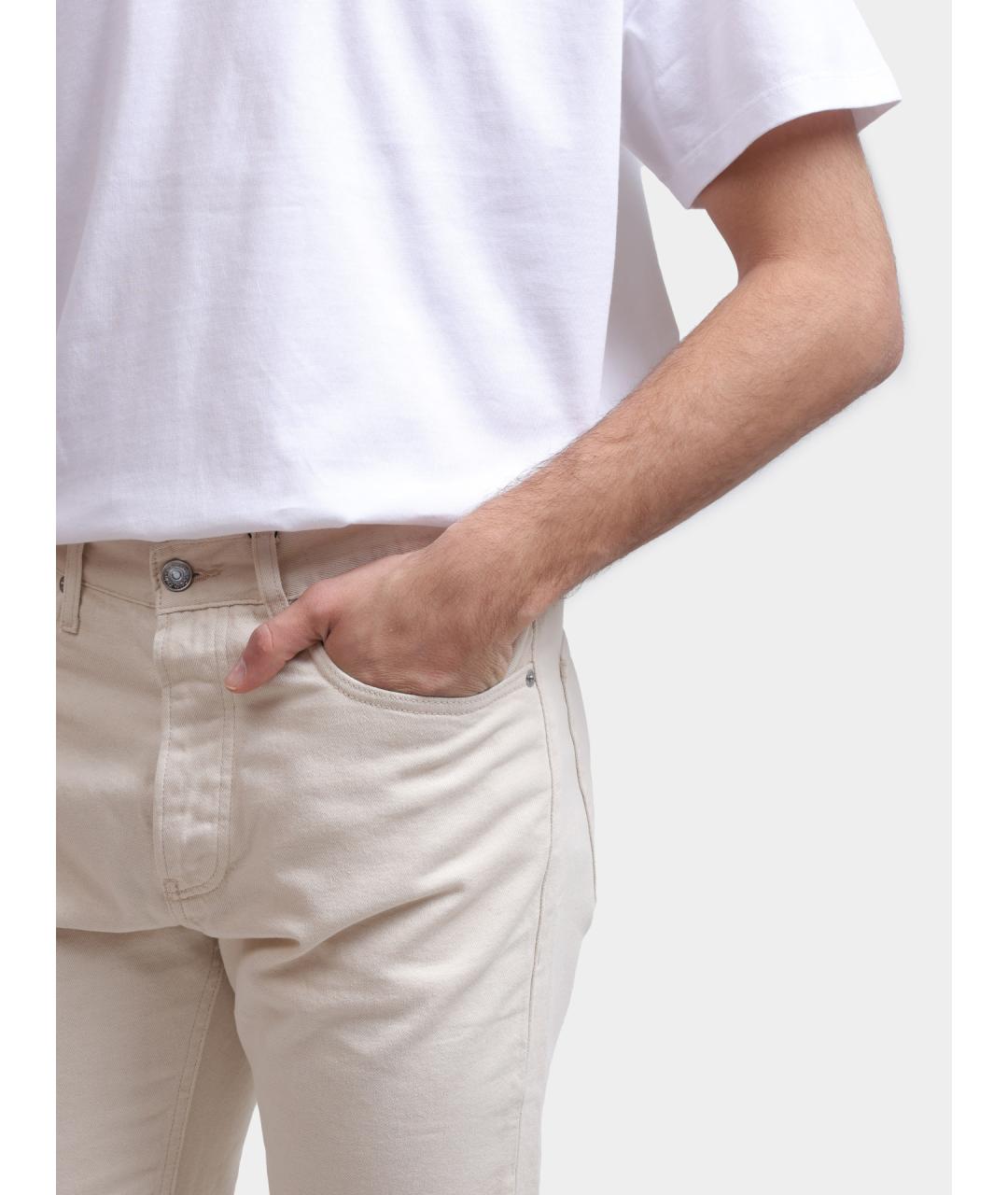 CALVIN KLEIN Бежевые хлопковые прямые джинсы, фото 5