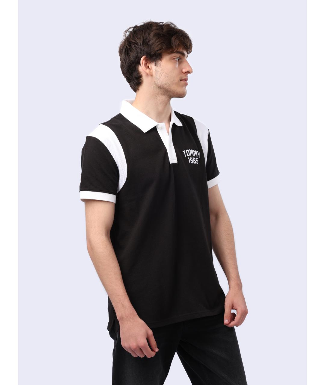 TOMMY HILFIGER Черное хлопковое поло с коротким рукавом, фото 3