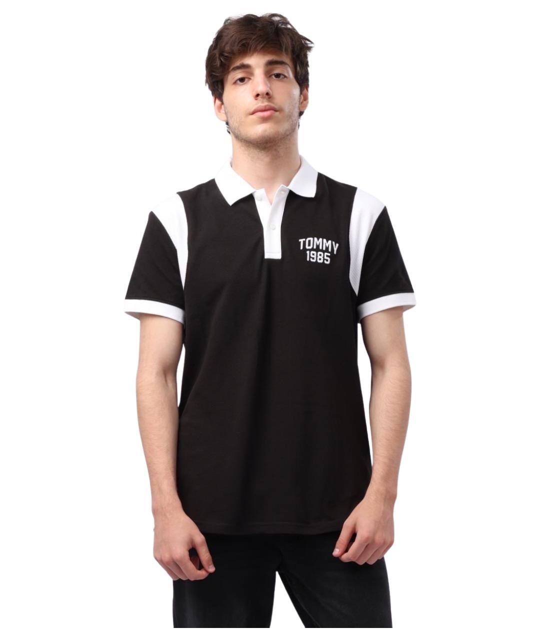 TOMMY HILFIGER Черное хлопковое поло с коротким рукавом, фото 1