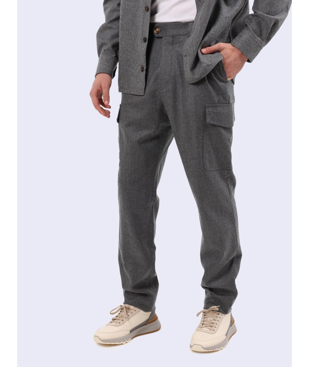 BRUNELLO CUCINELLI Серые повседневные брюки, фото 4