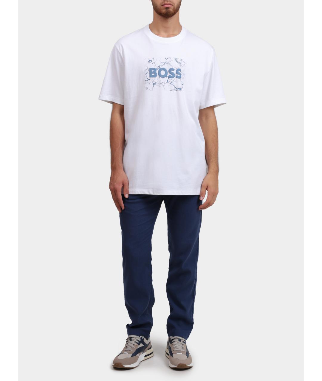 HUGO BOSS Синие льняные повседневные брюки, фото 2