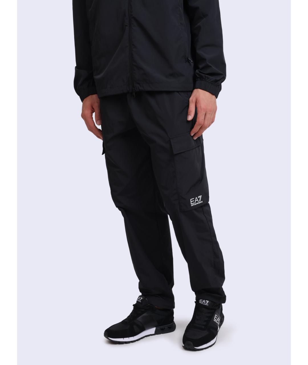 EA7 Черные полиамидовые повседневные брюки, фото 3