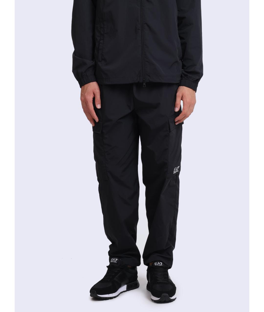EA7 Черные полиамидовые повседневные брюки, фото 2