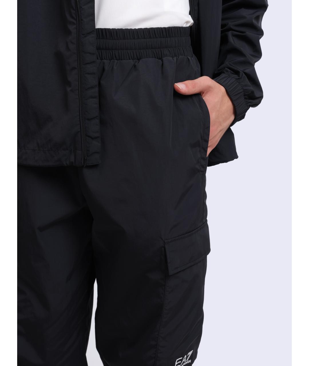 EA7 Черные полиамидовые повседневные брюки, фото 5