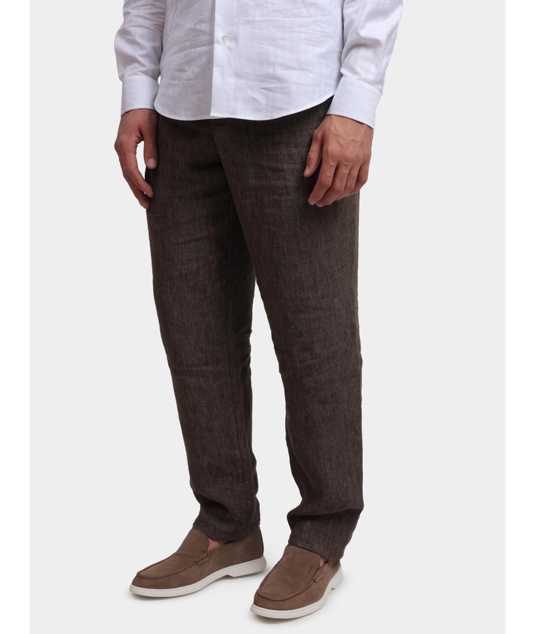 EMPORIO ARMANI Коричневые льняные повседневные брюки, фото 3