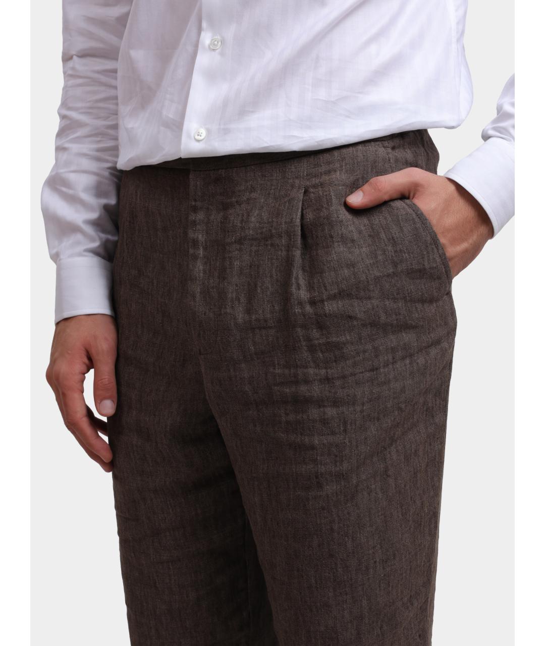 EMPORIO ARMANI Коричневые льняные повседневные брюки, фото 4