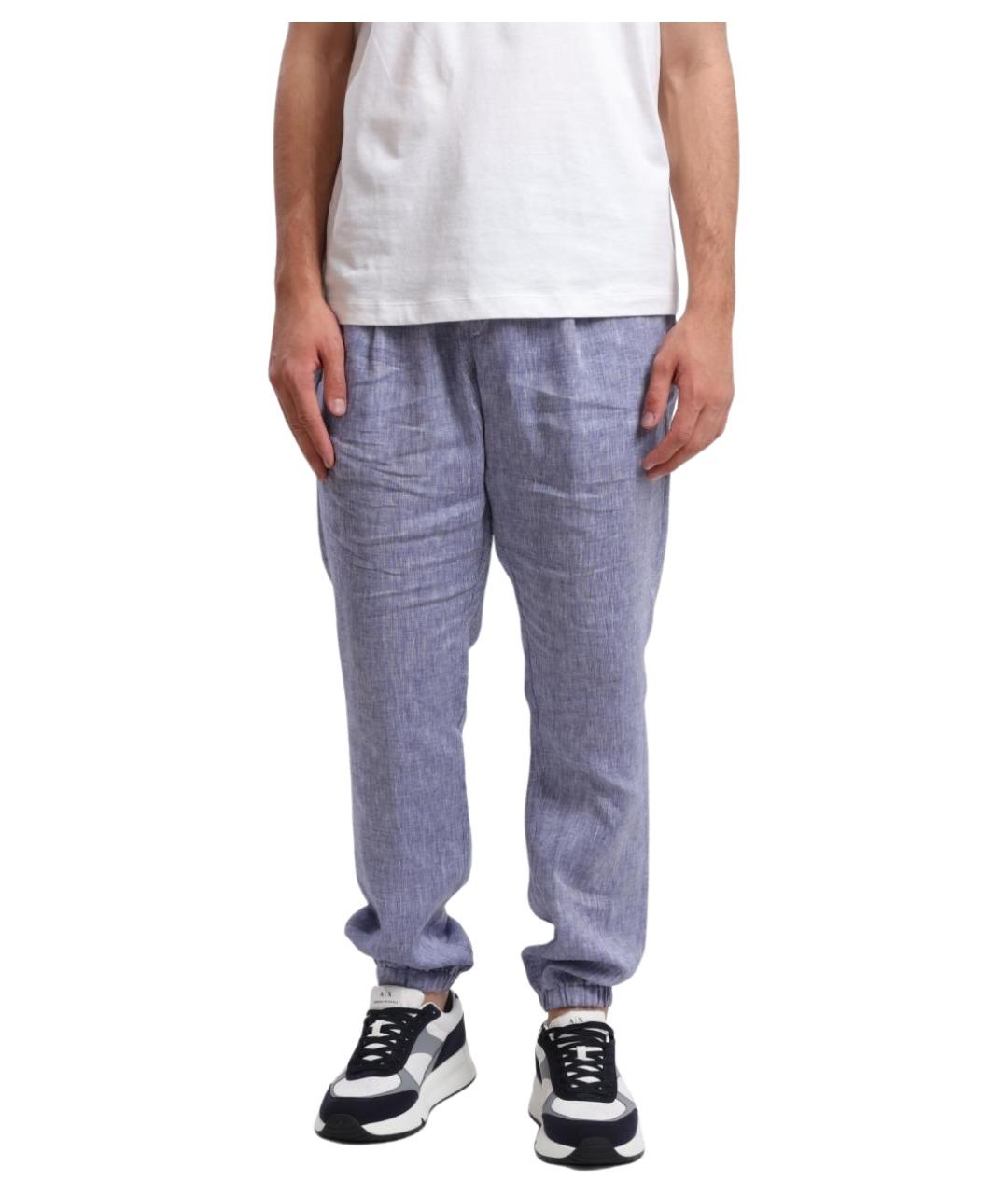 HERNO Синие льняные повседневные брюки, фото 1