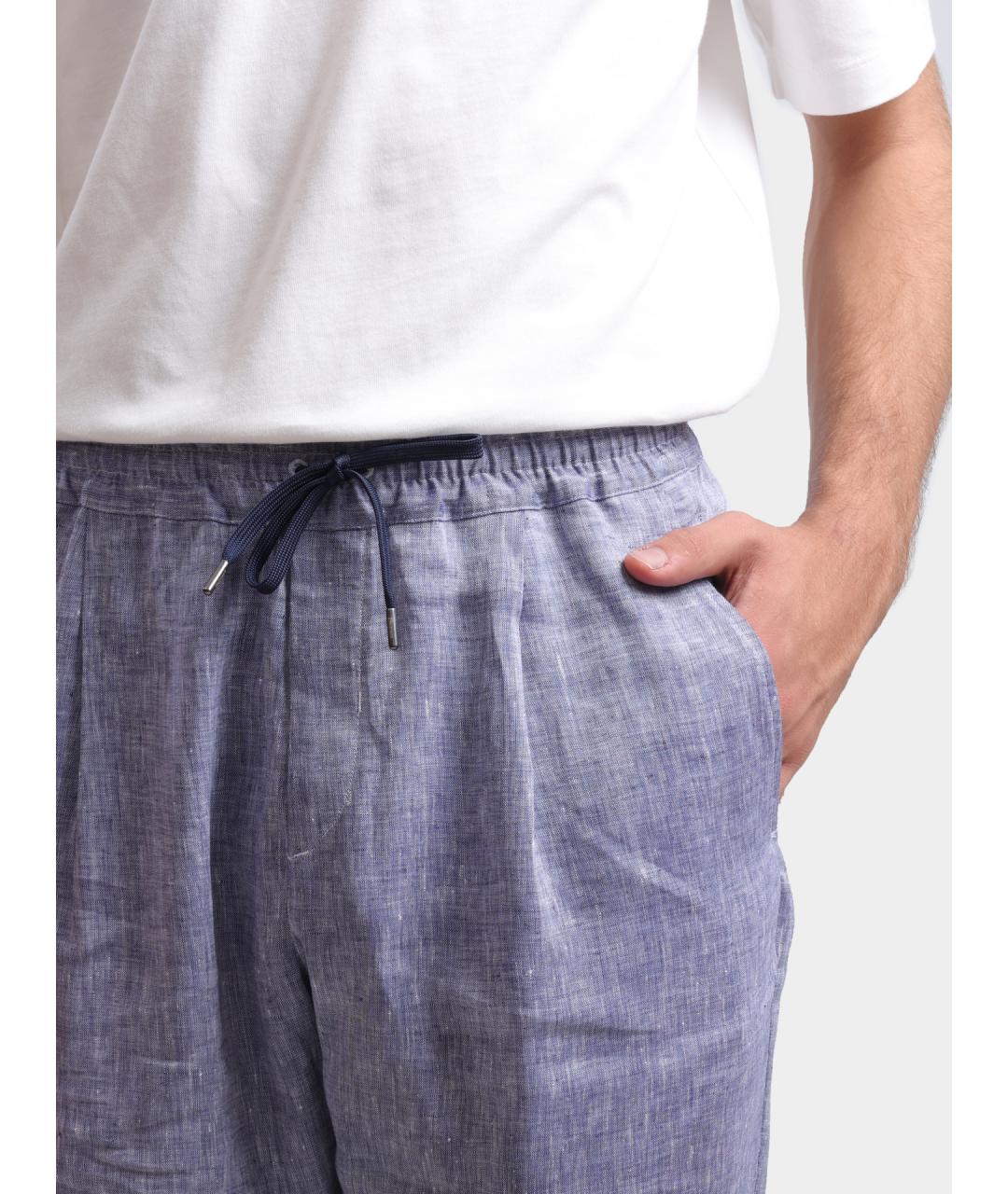 HERNO Синие льняные повседневные брюки, фото 4