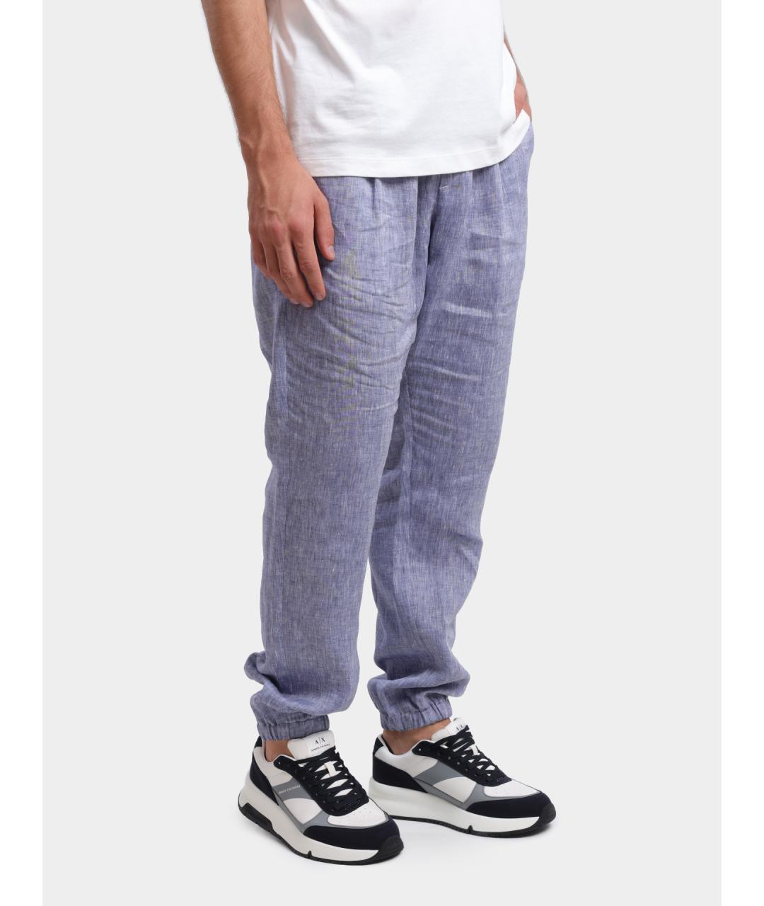 HERNO Синие льняные повседневные брюки, фото 3