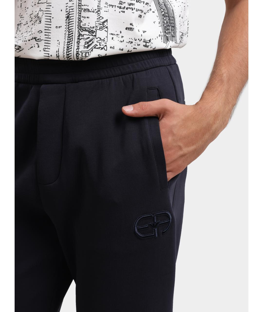 EMPORIO ARMANI Темно-синие хлопковые повседневные брюки, фото 4
