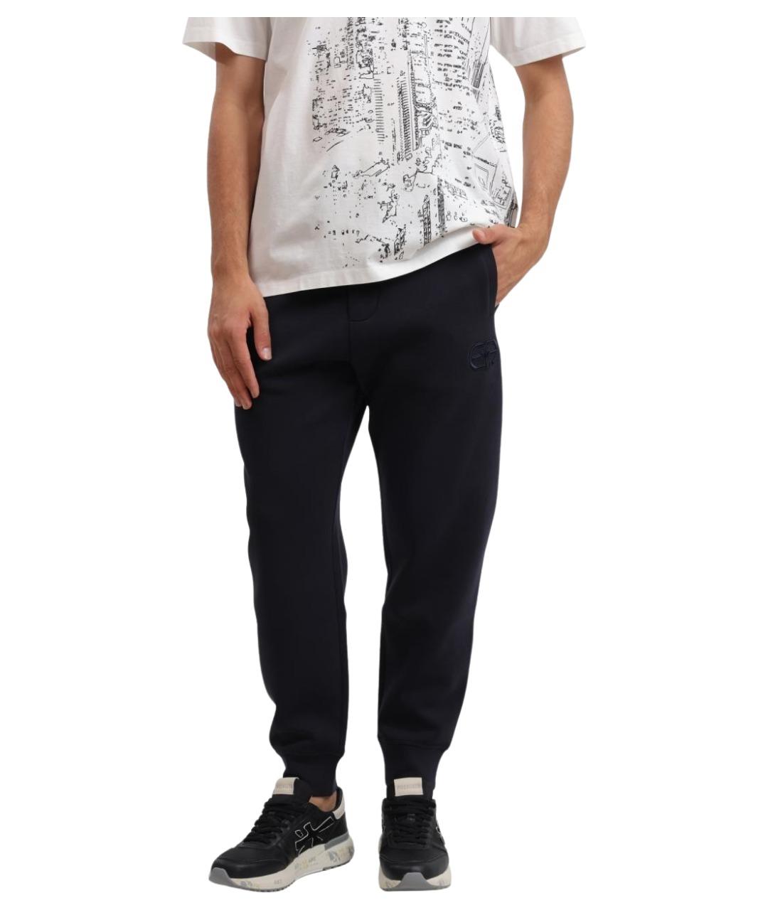 EMPORIO ARMANI Темно-синие хлопковые повседневные брюки, фото 1