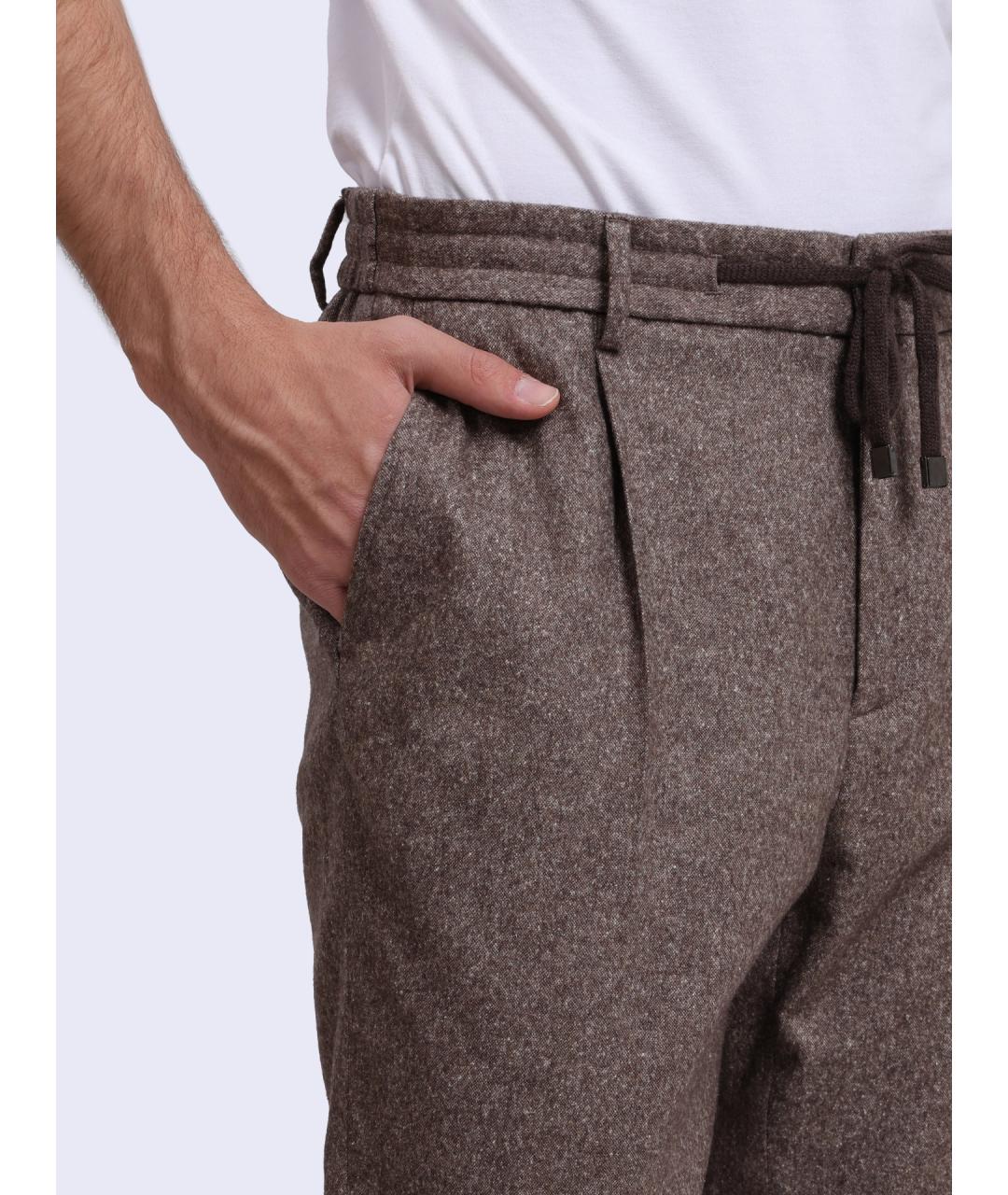 PESERICO Коричневые шерстяные повседневные брюки, фото 4