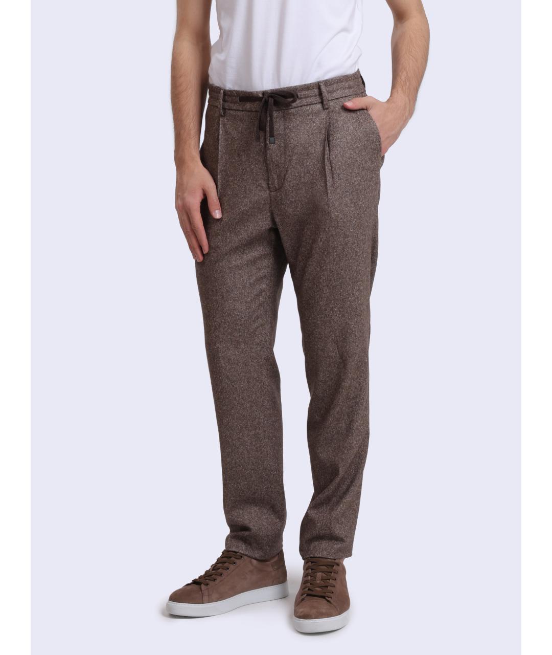 PESERICO Коричневые шерстяные повседневные брюки, фото 6
