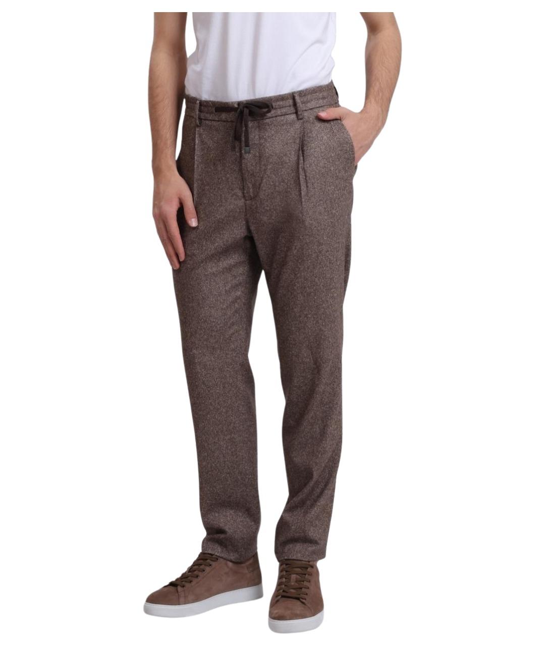 PESERICO Коричневые шерстяные повседневные брюки, фото 1