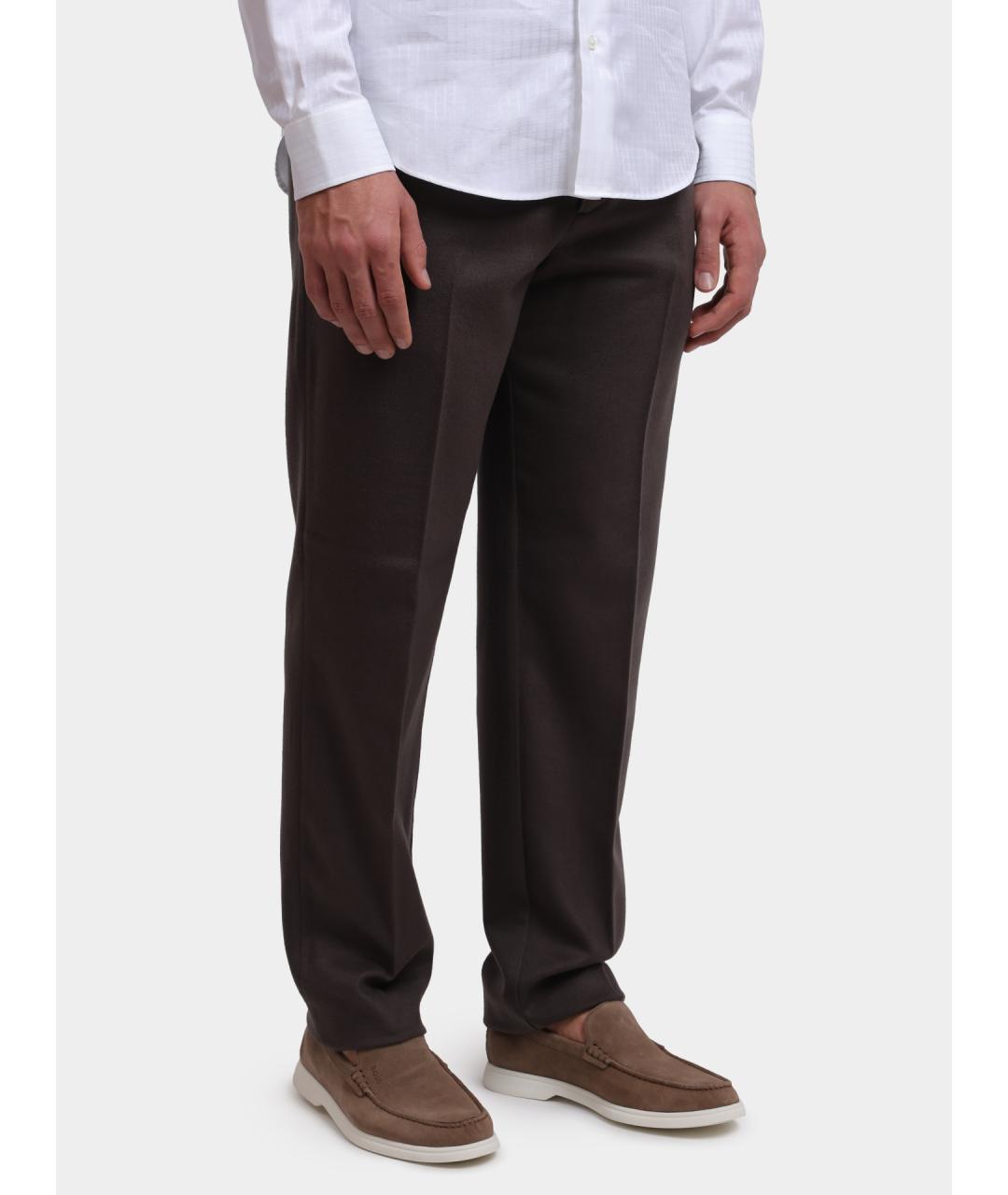 EMPORIO ARMANI Коричневые шерстяные повседневные брюки, фото 3