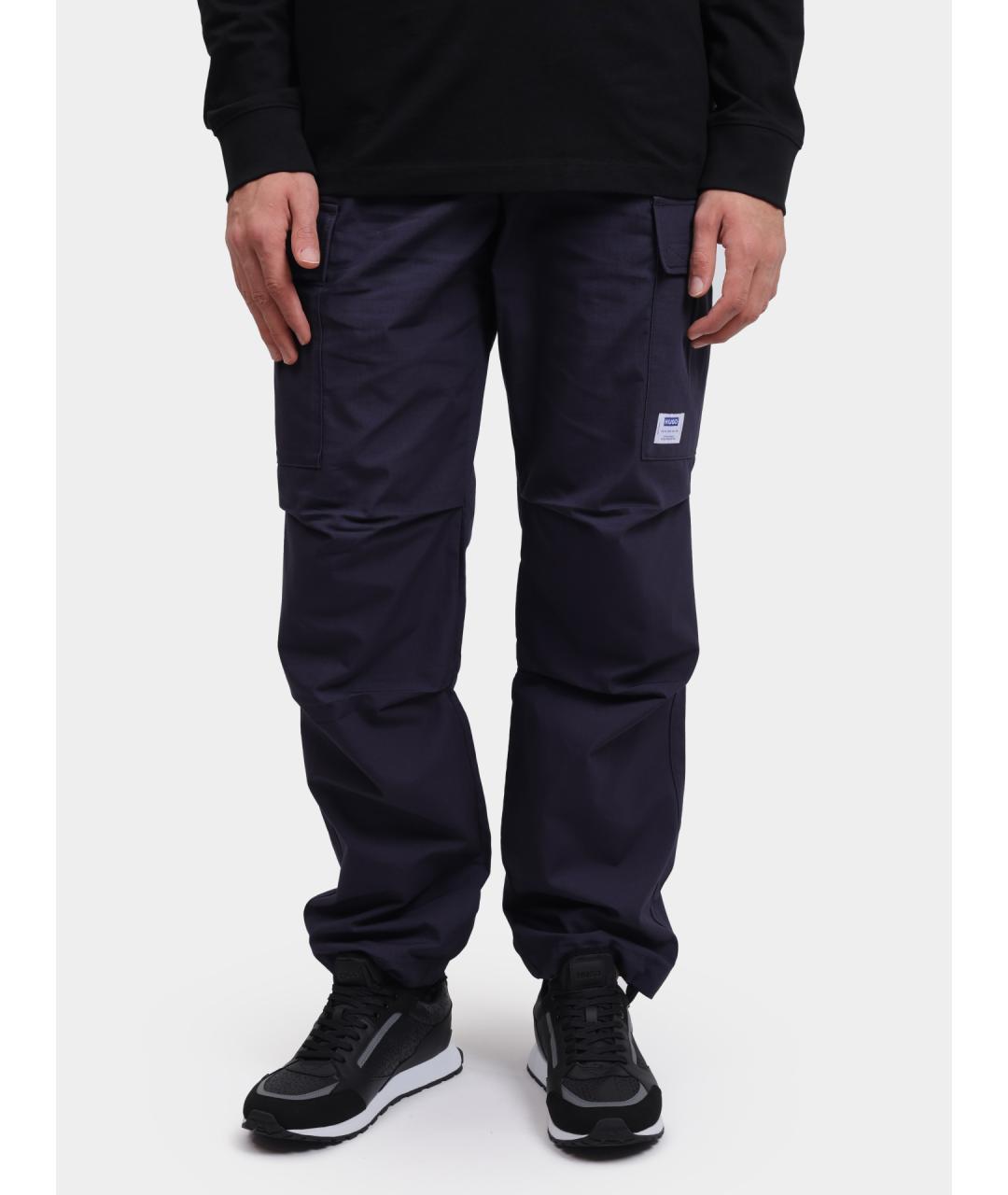 HUGO Синие хлопковые повседневные брюки, фото 6