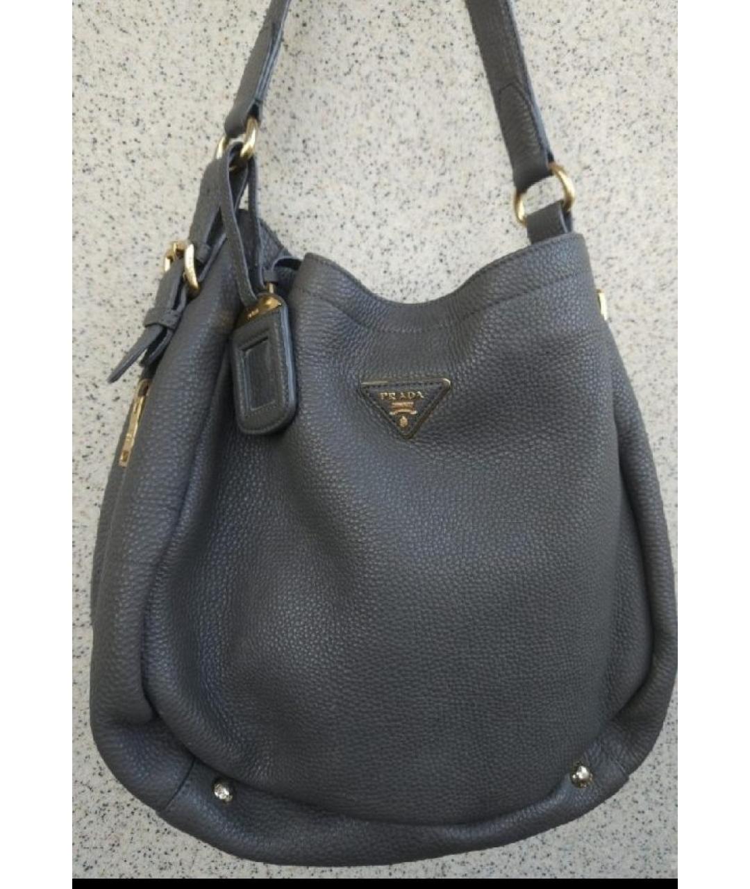 PRADA Серая кожаная сумка через плечо, фото 6