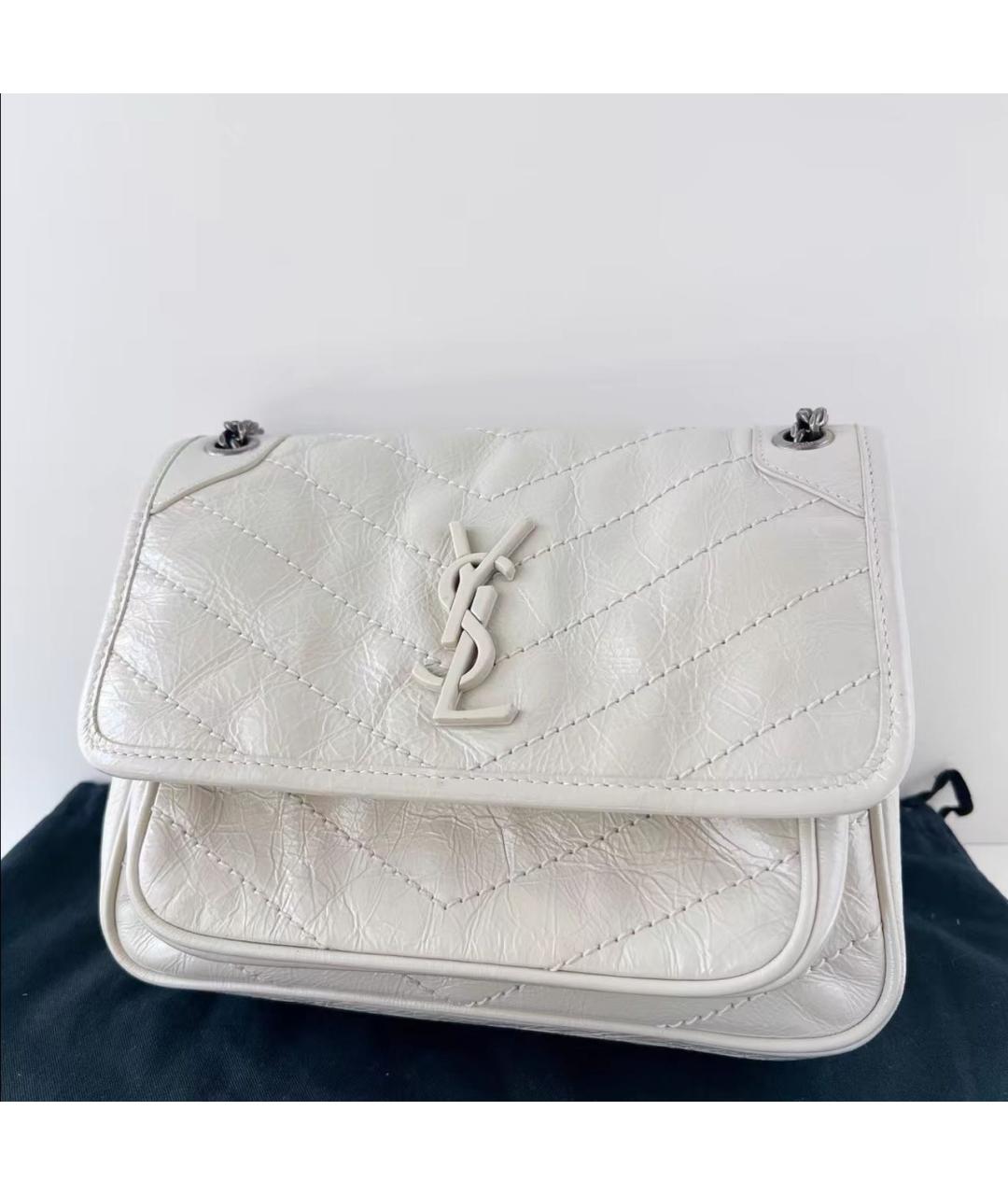 SAINT LAURENT Белая кожаная сумка через плечо, фото 3