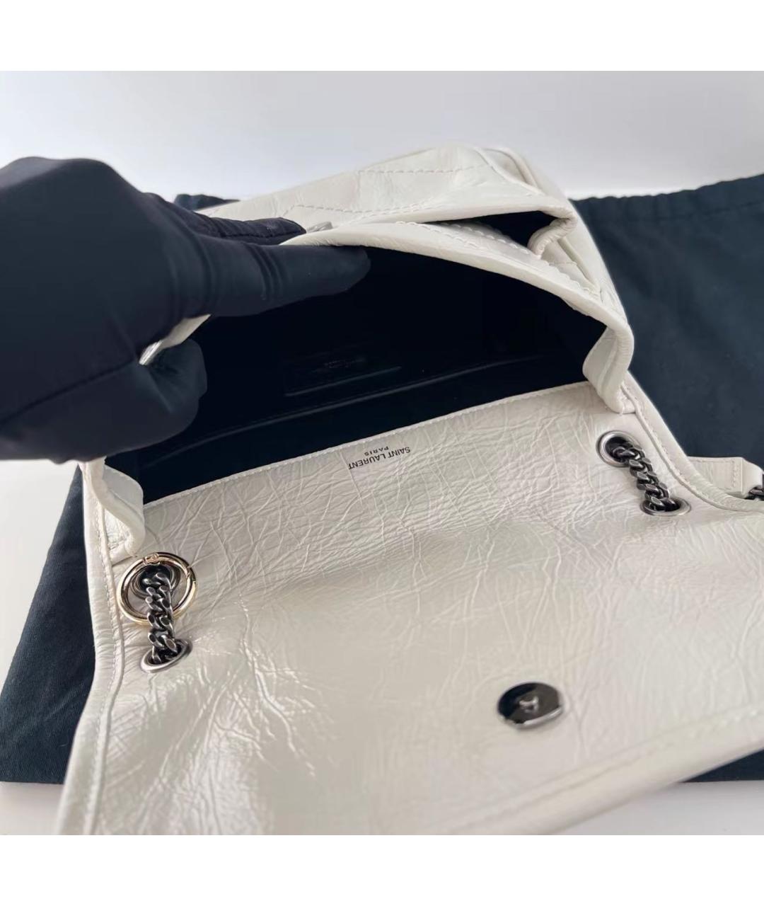 SAINT LAURENT Белая кожаная сумка через плечо, фото 6