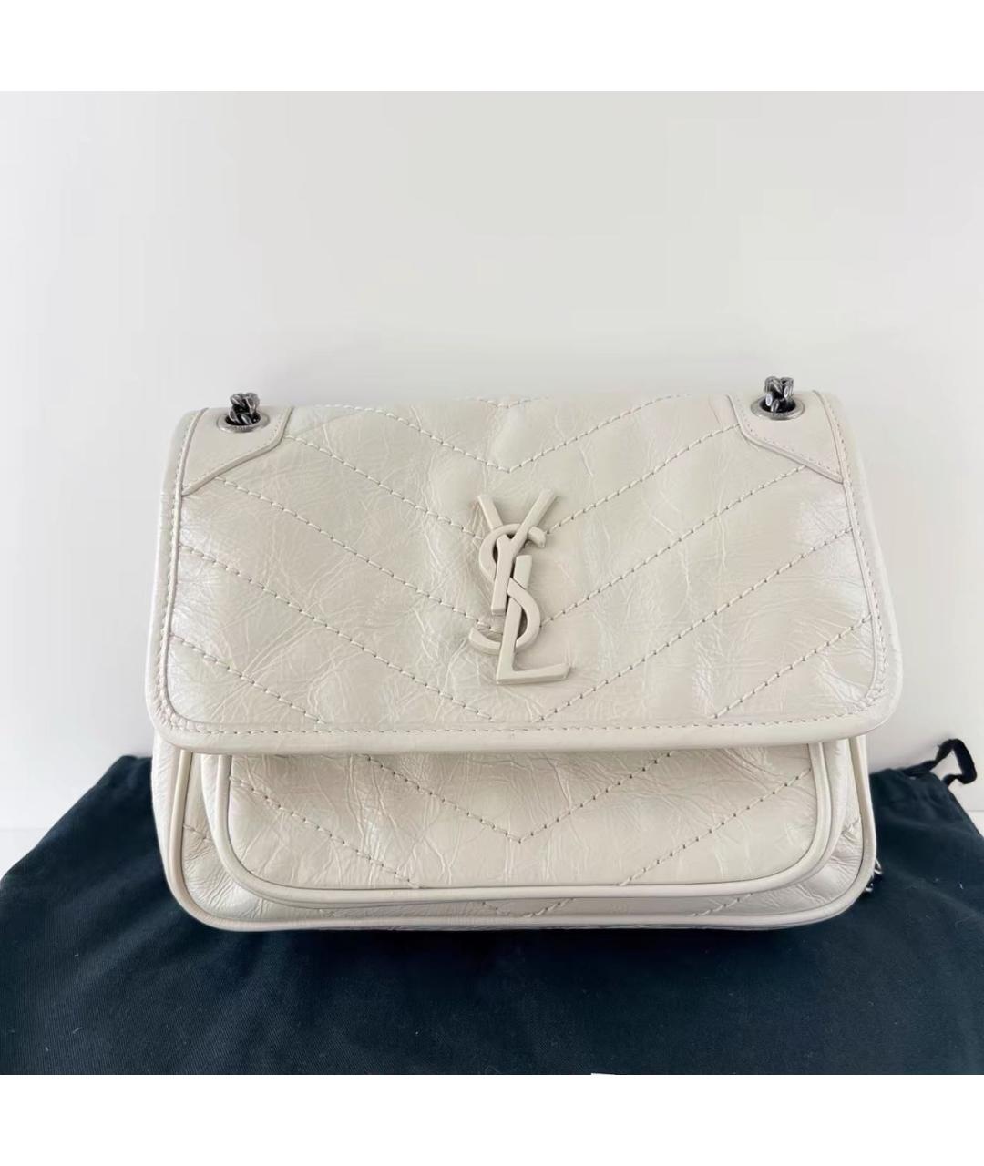 SAINT LAURENT Белая кожаная сумка через плечо, фото 7