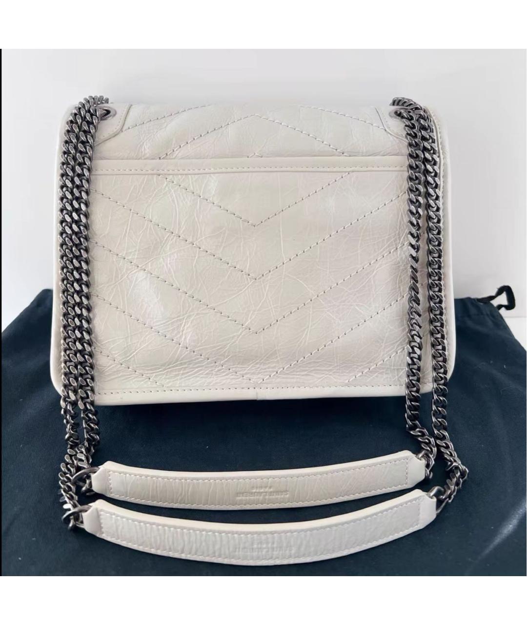 SAINT LAURENT Белая кожаная сумка через плечо, фото 4