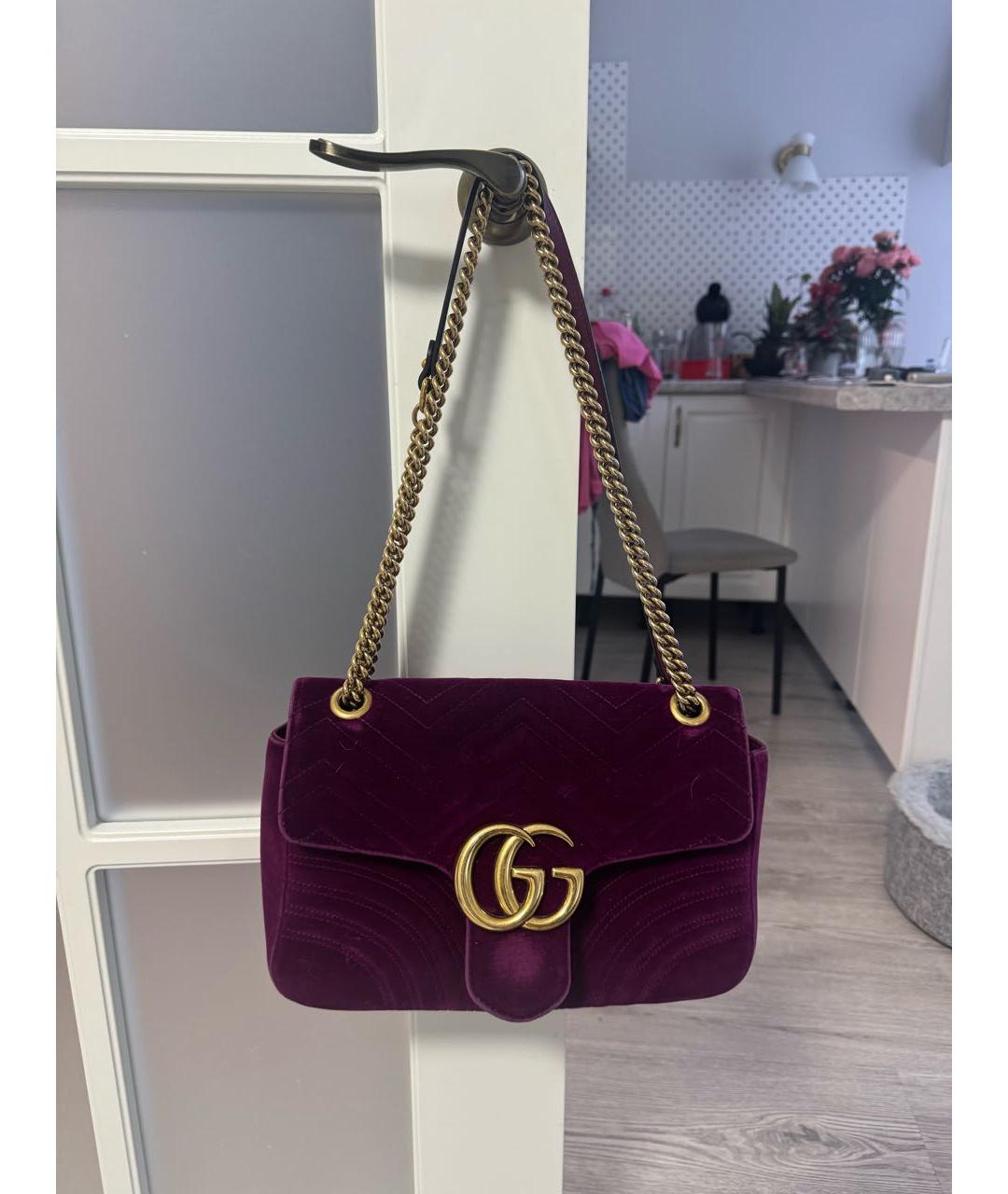 GUCCI Фуксия бархатная сумка через плечо, фото 9