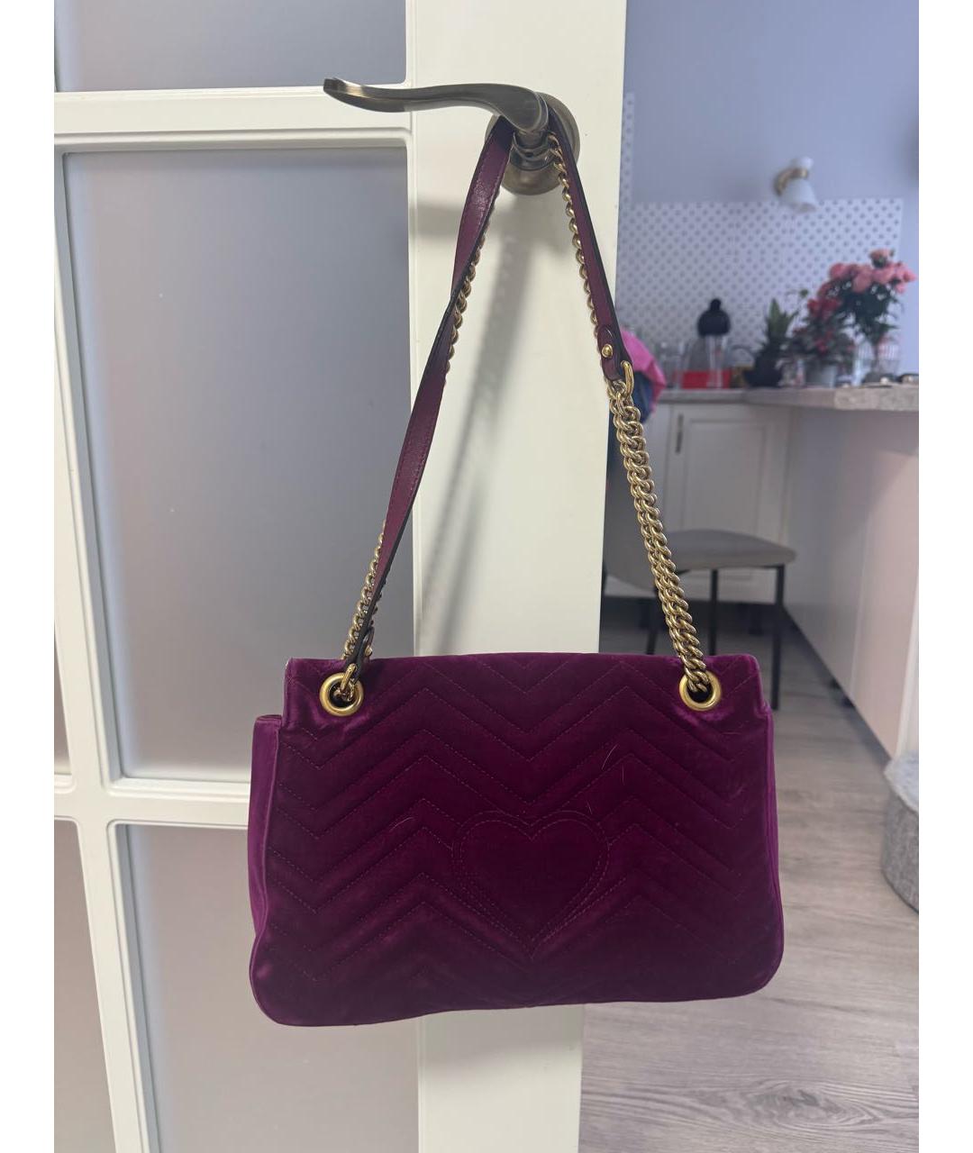 GUCCI Фуксия бархатная сумка через плечо, фото 3