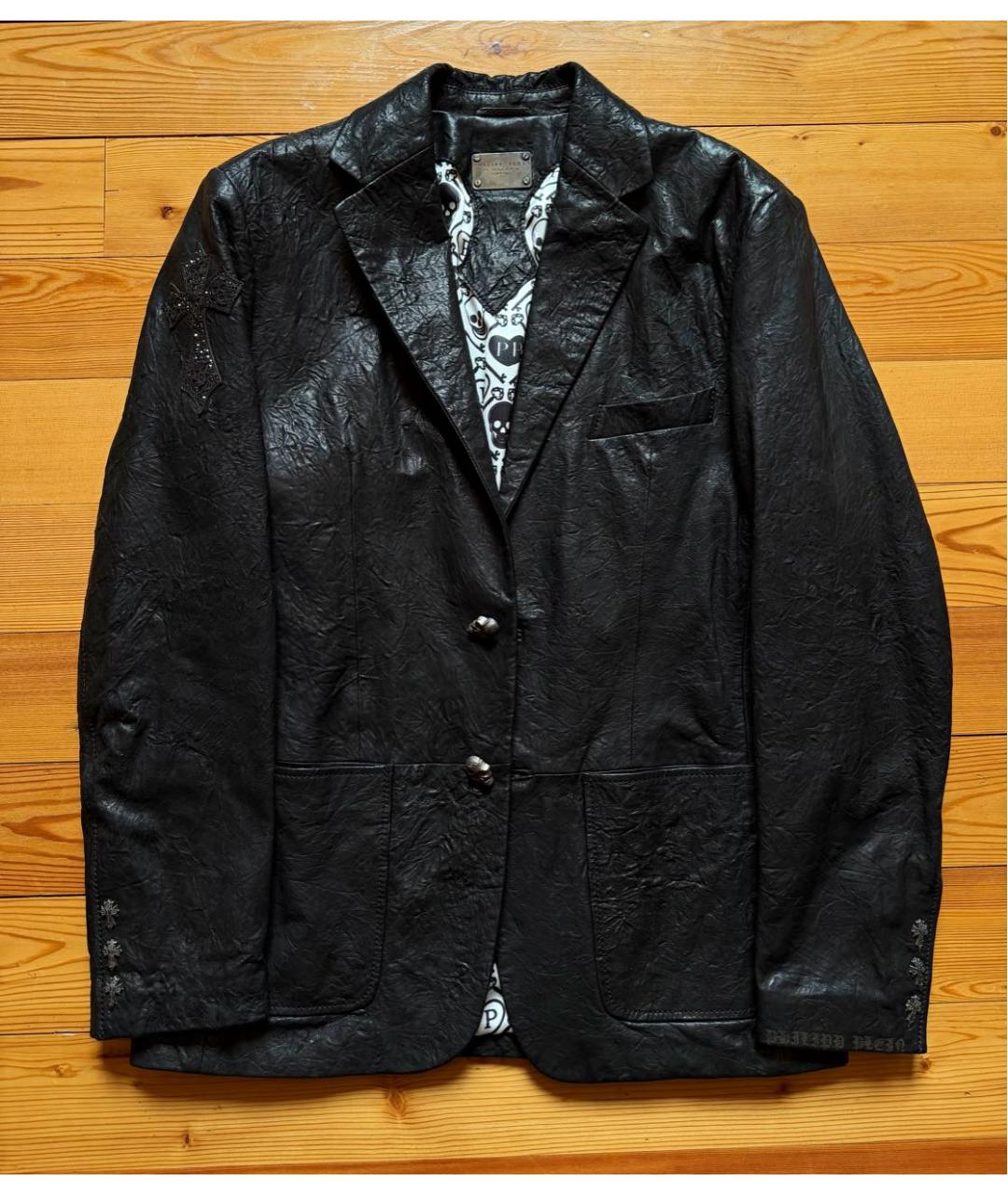 PHILIPP PLEIN Черный кожаный пиджак, фото 6