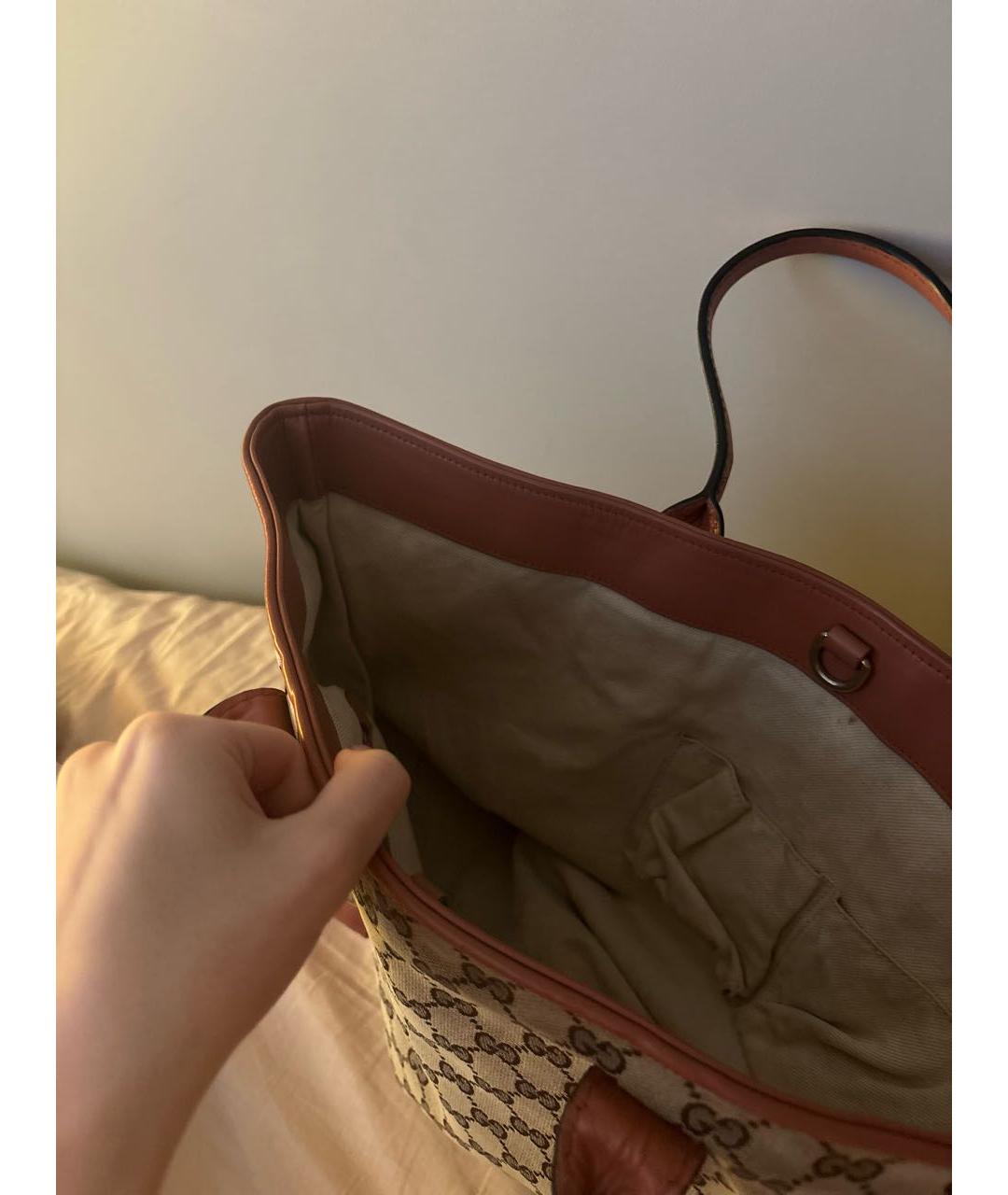 GUCCI Бежевая тканевая сумка тоут, фото 4