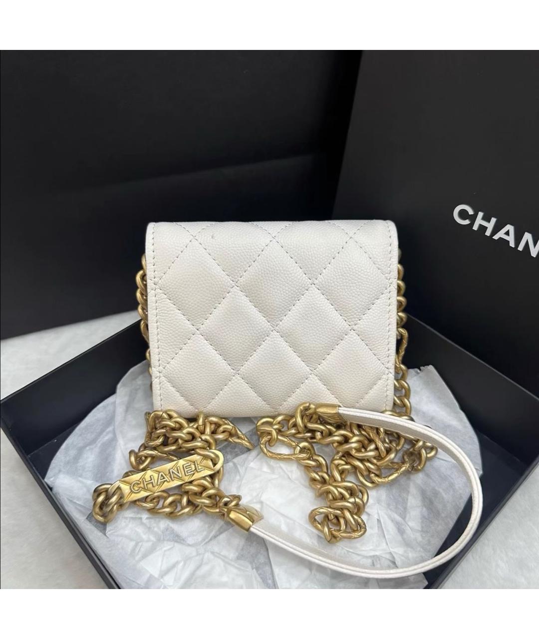 CHANEL Белая кожаная сумка через плечо, фото 4