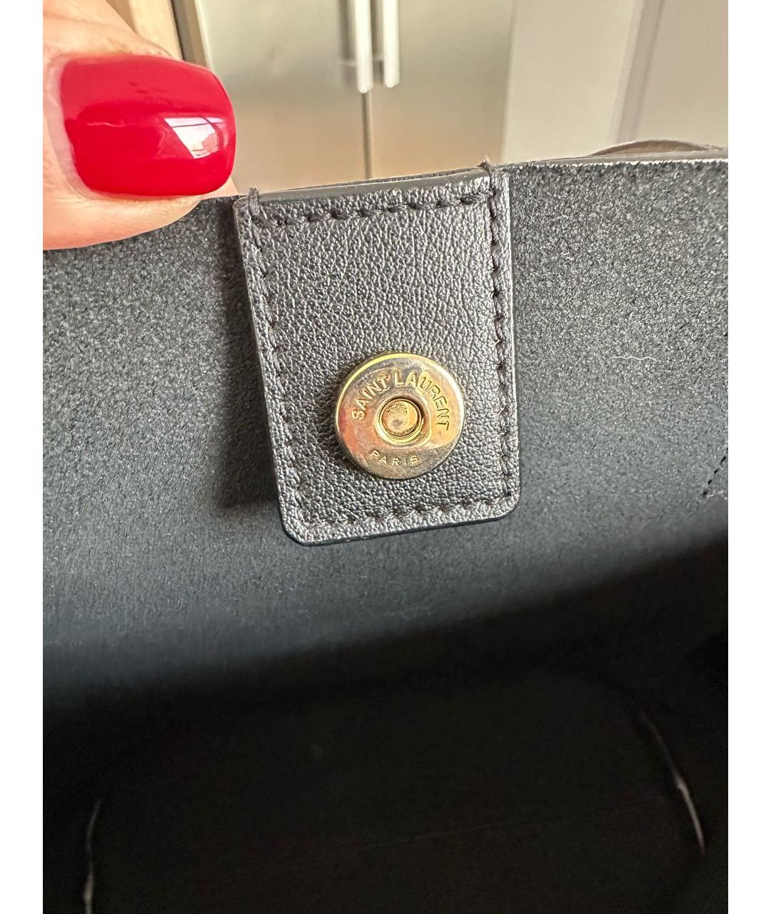 SAINT LAURENT Черная кожаная сумка тоут, фото 7